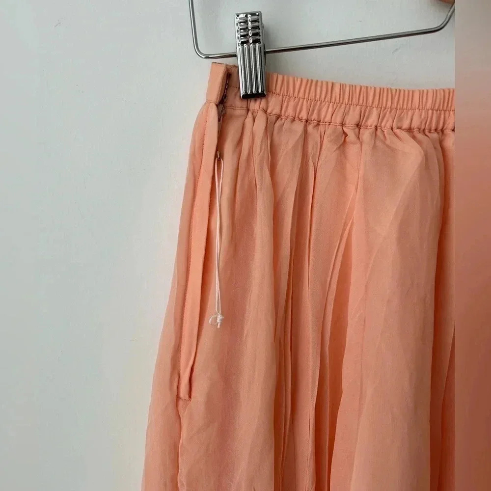 Vintage Silk Chiffon Midi Skirt Peach Flowy Romantic Cottagecore Balletcore - Picture 6 of 12